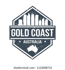 Gold Coast Australia Travel Stamp Icon Skyline City Design Tourism Badge Rubber.