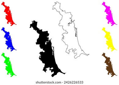 Gold Coast city (Commonwealth of Australia, Queensland) map vector illustration, scribble sketch Gold Coast or G.C. map