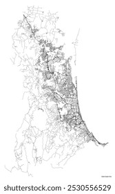 Gold Coast city map with roads and streets, Australia. Vector outline illustration.