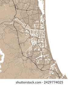 Mapa de Gold Coast, Australia. Mapa de la ciudad del vector, área municipal.