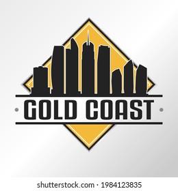 Gold Coast QLD, Australia Skyline Logo. Adventure Landscape Design Vector City Illustration Vector illustration.