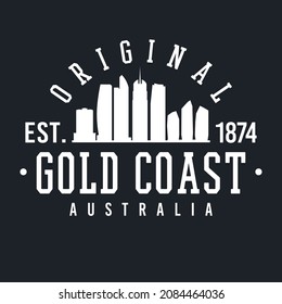 Gold Coast QLD, Australia Skyline Original. A Logotype Sports College and University Style. Illustration Design Vector City.