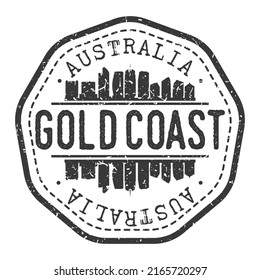 Gold Coast QLD, Australia Stamp Skyline Postmark. Silhouette Postal Passport. City Round Vector Icon. Vintage Postage Design.