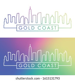 Gold Coast skyline. Colorful linear style. Editable vector file.