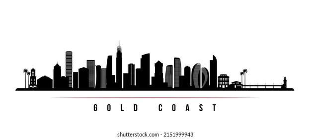 Gold Coast skyline horizontal banner. Black and white silhouette of Gold Coast, Australia. Vector template for your design. 