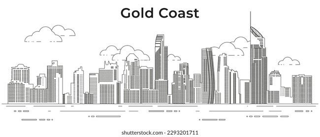 Gold Coast skyline line art vector illustration