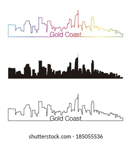 Gold Coast skyline linear style with rainbow in editable vector file