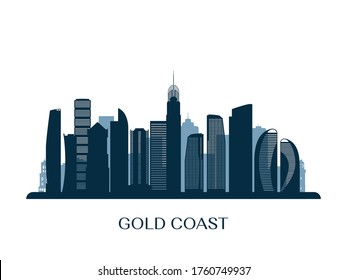 Gold Coast skyline, monochrome silhouette. Vector illustration.