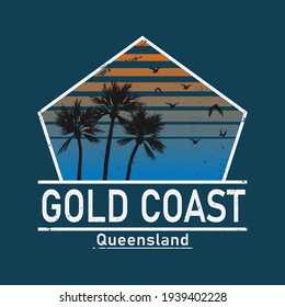 Gold Coast Vector illustration on the theme of surfing in Australia, Gold Coast City. Typography, t-shirt graphics, poster, banner, flyer, postcard