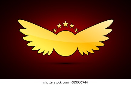 Gold coat of arms with wings