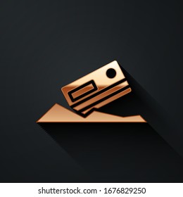 Gold Cocaine and credit card icon isolated on black background. Long shadow style. Vector Illustration