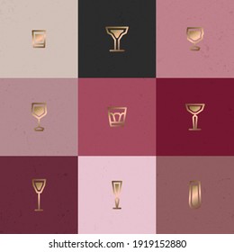 Gold cocktail glasses icon line illustration