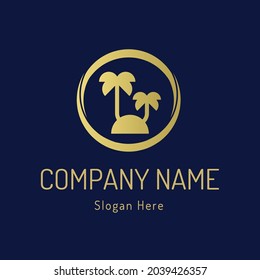 círculo de árbol de coco dorado para la compañía del logotipo