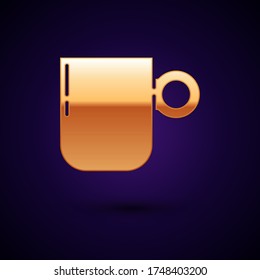 Gold Coffee cup icon isolated on black background. Tea cup. Hot drink coffee.  Vector