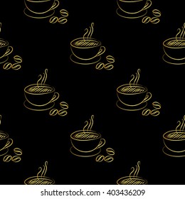 Gold coffee cup seamless on black background. vector illustration
