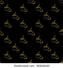 Gold coffee cup seamless on black background. vector illustration