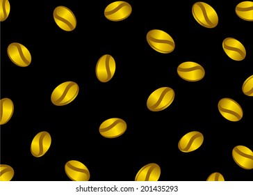  gold coffee grains on a black background.