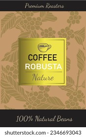 gold coffee label of classic ink drawing sketch for label packaging, sticker, poster, banner, promotion, brochure, cover, advertising, menu, coffee shop, background