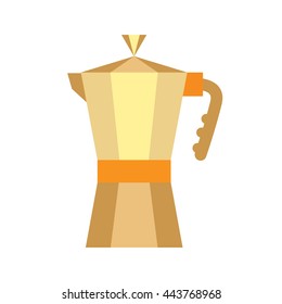 Gold Coffee Maker Isolated On White background. European flat coffee pot icon. Shiny traditional vintage metal object