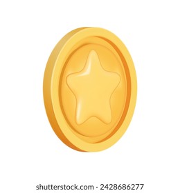 In: Gold Coin 3d Render. Spiel Geld auf weißem Hintergrund. Münze mit Stern für Spiel Belohnung und Preis. Vektor-3D-Darstellung.