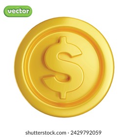 vector de renderizado 3d de moneda de oro, dinero en efectivo dorado en un fondo aislado. ilustración de renderizado 3d.