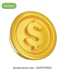 gold coin 3d render vector, golden cash on an isolated background.3d rendering illustration.