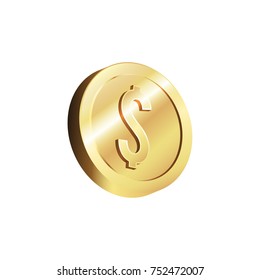 Gold coin 3d shiny effect, isolated on white