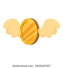 Gold coin with angel wings is flying, symbolizing financial freedom and wealth