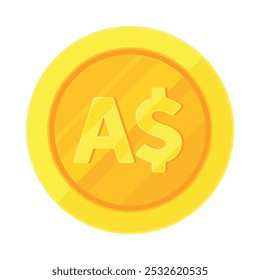 Moneda de oro con signo de dólar australiano. Economía, finanzas, inversión, beneficio, dinero, concepto de moneda AUD. Ilustración vectorial plana aislada sobre fondo blanco