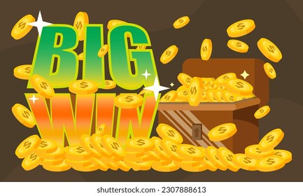 gold coin big win illustration, jackpot. vector illustration backgroun win gold coin.