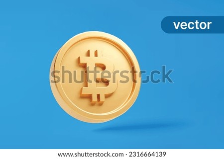 Gold coin bitcoin btc currency money icon sign or symbol business and financial exchange on blue background 3D vector illustration