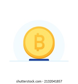 Gold coin and Bitcoin logo design. Coin cartoon vector on blue background.