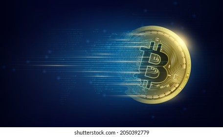 Gold coin bitcoin on world map. Crypto currency. Big data information mining technology. Web internet electronic payment futuristic. 3D vector illustration.