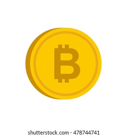 Gold coin with bitcoin sign icon in flat style on a white background vector illustration
