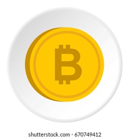 Gold coin with bitcoin sign icon in flat circle isolated vector illustration for web