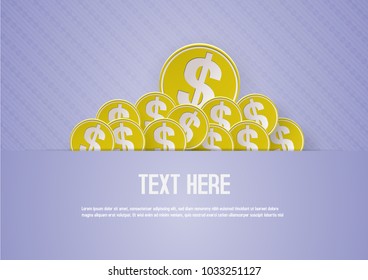gold coin with blue abstract background,vector illustration. The concept of saving or save money or open a bank deposit.digital craft.paper art and craft
