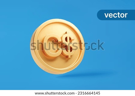 Gold coin canadain dollar currency money icon sign or symbol business and financial exchange on blue background 3D vector illustration