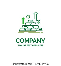 gold, coin, cash, money, growth Flat Business Logo template. Creative Green Brand Name Design.