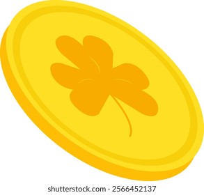 Gold Coin with Clover design. Saint Patrick's Day Element.	