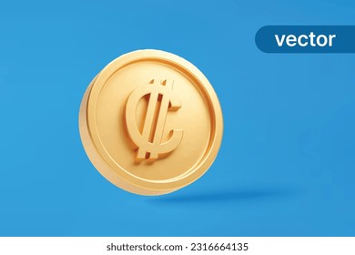 Gold coin colon costa rica currency money icon sign or symbol business and financial exchange on blue background 3D vector illustration
