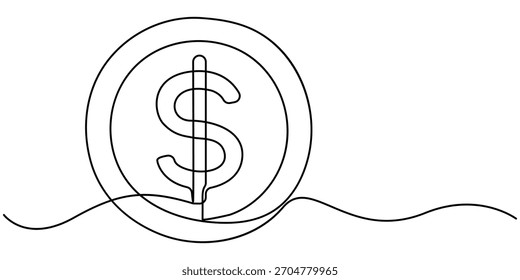 Dibujo continuo de una línea de monedas de oro, símbolo de dinero de monedas de éxito financiero y negocios de inversión. 