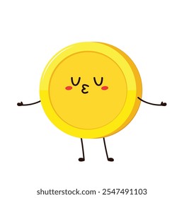Gold coin in different poses. Money coin character. Funny vector cartoon characters isolated on white background.