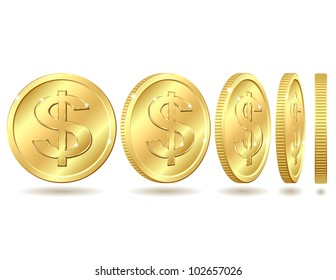 Gold coin with dollar sign with different angles.. Vector illustration isolated on white background