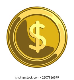 Gold coin with a dollar sign flat design.