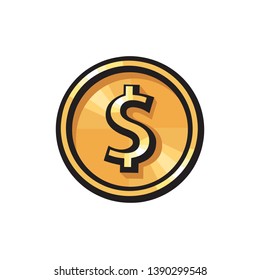 Gold coin with dollar sign icon. USD currency symbol. Money concept. Vector illustration isolated on white background.