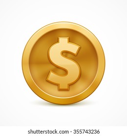 Gold coin with dollar sign. Realistic vector illustration