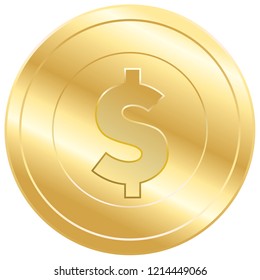 Gold coin with dollar sign. Vector illustration isolated on white background