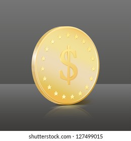 Gold coin with dollar sign. Vector illustration