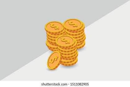 Gold coin with dollar sign. Vector illustration isolated on white background