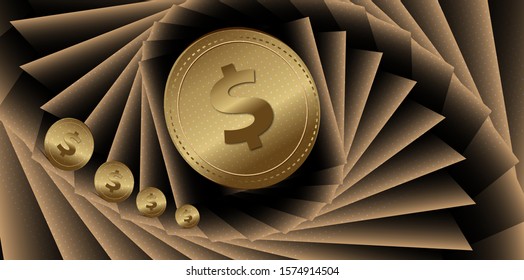 Gold coin with dollar sign vector realistic illustration isolated on platinum background